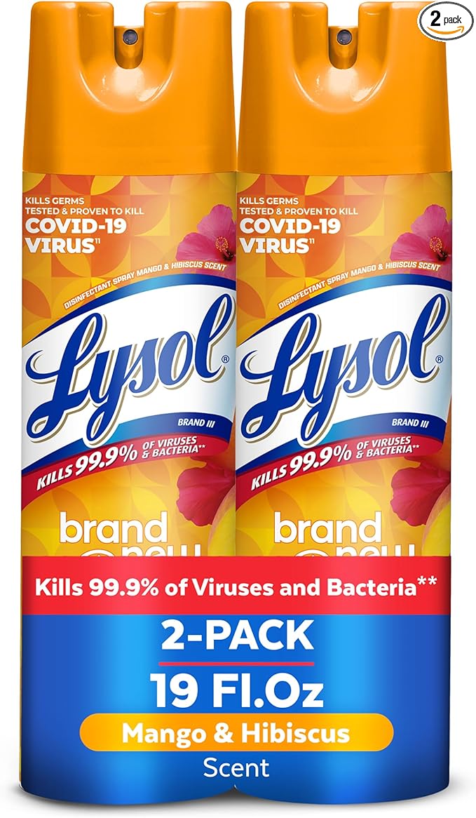 Lysol Disinfectant Spray, Sanitizing and Antibacterial Spray, For Disinfecting and Deodorizing, Mango & Hibiscus, 19 Fl. Oz (Pack of 2)