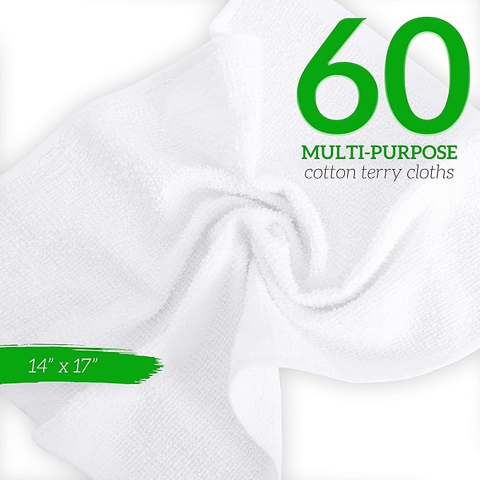 GREEN LIFESTYLE Multipurpose Terry Towels (Blue & Orange Striped, White), ComfortFeb Bar Towels - 14'x17', Durable and Absorbent, Cotton - Pack of 60