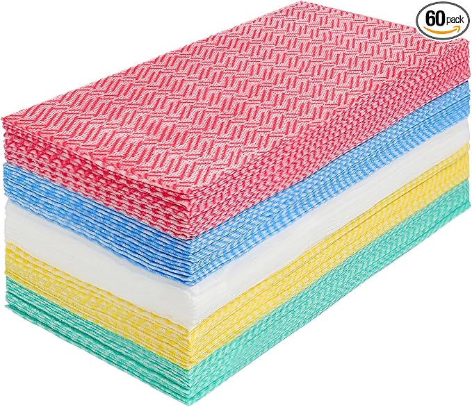 JEBBLAS Cleaning Towels - Reusable Dish Cloths, Absorbent Wipes, Dry Quickly - 60 Sheets, 5 Colors