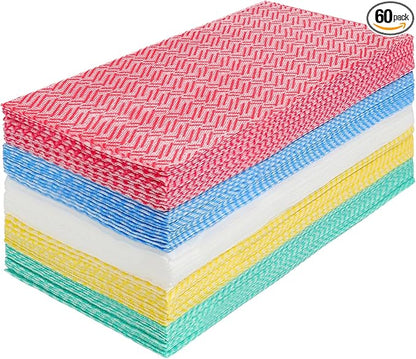 JEBBLAS Cleaning Towels - Reusable Dish Cloths, Absorbent Wipes, Dry Quickly - 60 Sheets, 5 Colors