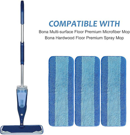 6 Pack Microfiber Mop Pads, 18 Inch Reusable & Washable Cleaning Replacements Pads for Bona Spray Mop, Blue