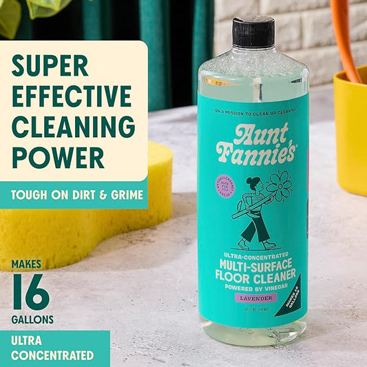 Aunt Fannie's Ultra Concentrated Floor Cleaner Vinegar Wash, Multi-Surface Floor Cleaner For Mopping, Makes 16 Gallons, Lavender Scent, 32 oz. (Pack of 1)