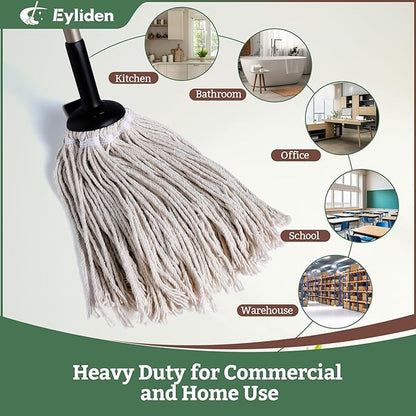 Eyliden Classic Mop with Extra Reusable Cotton Head - Non-Touch Replacement, Adjustable Handle Mops for Wet Dry Floors - All-Surface Safe, Beige