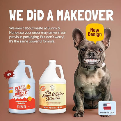 Sunny & Honey Pet Stain & Odor Miracle - Enzyme Cleaner for Dog Urine & Cat Pee - Pet Odor & Stain Remover for Carpet, Mattress, Furniture - Upholstery Cleaner & Deodorizer (1 Gallon, Fall Spice)