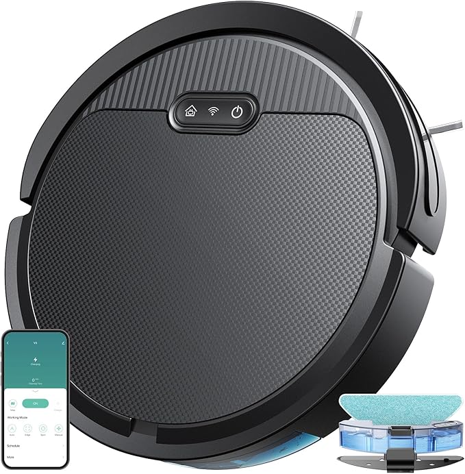 V3 Robot Vacuum and Mop Combo,Self-Charging,5000pa Strong Suction,WiFi/Alexa/App Control,3 in 1 Ultra-Slim Robotic Vacuum Cleaners for Hard Floors,Pet Hair and Low Pile Carpets