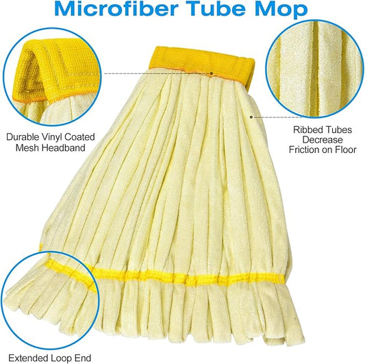 Matthew Cleaning Microfiber Tube Mop(Meduim,Yellow,3Pack) Heavy Duty Mop Head Replacement,Excellent Absorbency,Premium launderability,Reusable,Loop end for Home,Commercial and Industrial Use