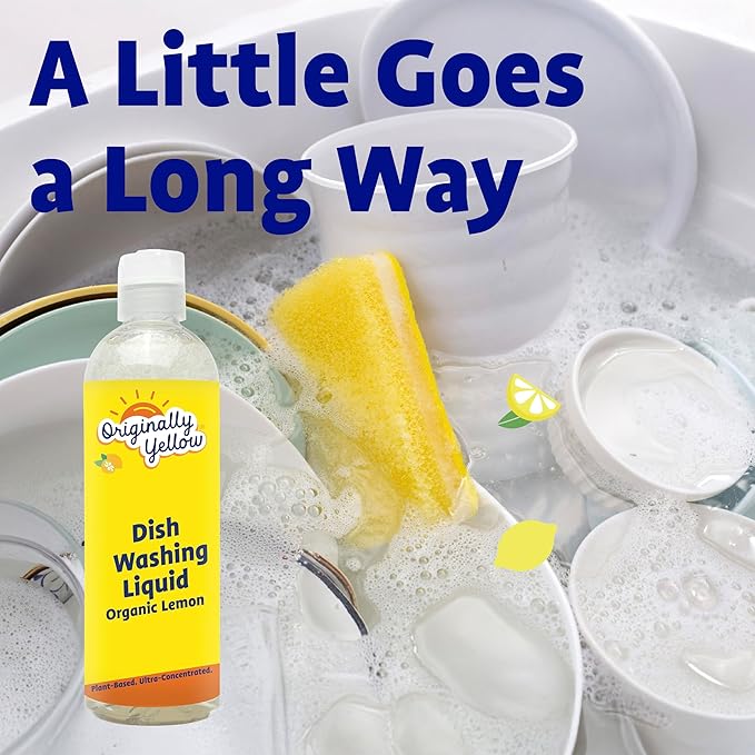 Originally Yellow Plant-Based Dish Soap Infused with Organic Lemon | Quick-Drying Dishwashing Liquid Removes Dirt and Grease | Streak-Free Dish Soap, 16 Fl Oz (3-Pack)
