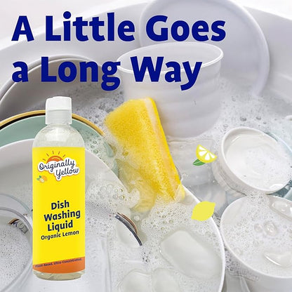 Originally Yellow Plant-Based Dish Soap Infused with Organic Lemon | Quick-Drying Dishwashing Liquid Removes Dirt and Grease | Streak-Free Dish Soap, 16 Fl Oz (3-Pack)