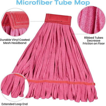Matthew Cleaning Large Microfiber Tube Mop Heavy Duty Mop Head Replacement,Excellent Absorbency,Premium launderability,Reusable,Loop end for Home,Commercial and Industrial Use-Red 3Pack