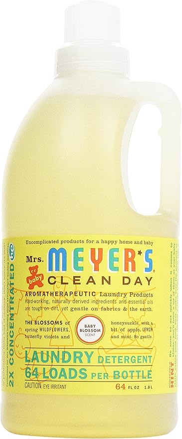 MRS. MEYER'S CLEAN DAY Baby Laundry Detergent Liquid, Infused with Essential Oils, Baby Blossom, 64oz (64 Loads)