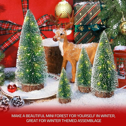 4pcs Mini Christmas Trees Christmas Decor, Artificial Christmas Mini Bottle Brush Trees Tabletop, Christmas Decoration Trees with 4 Size Xmas Holiday Decor (4pcs Green Tree with Lights)