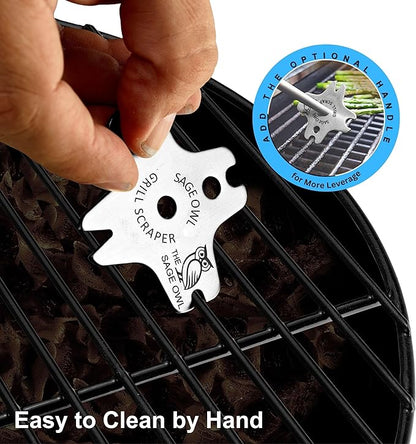 Sage Owl Bristle-Free Stainless Steel BBQ Grill Scraper – Safe Grill Cleaner for Outdoor Grills, Smoker Accessories, Cooking Gadgets, and Barbecue Grilling Tools – Ideal Mens Stocking Stuffers