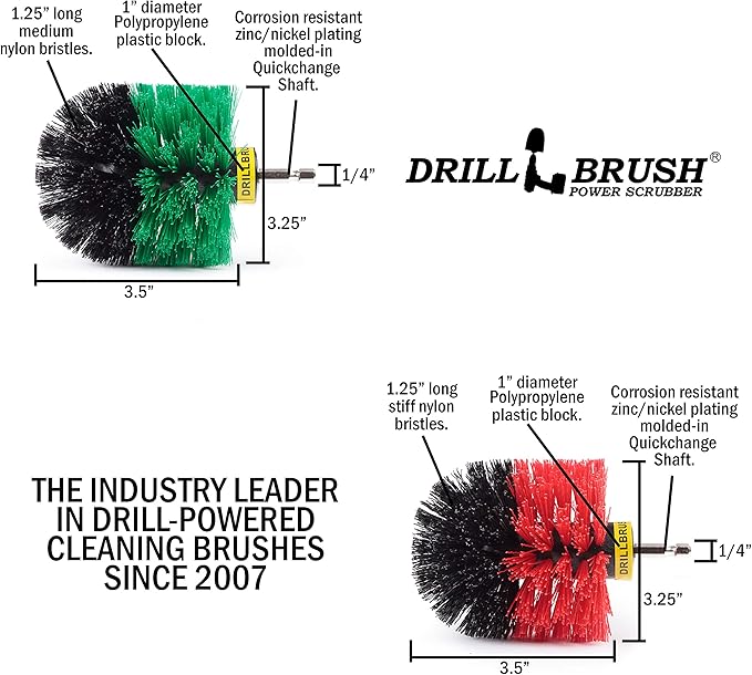 Drill Brush Power Scrubber - Kitchen Cleaning - Dish Brush - Pots and Pans - Cast Iron Cookware - Tile and Grout Brush - Outdoor Cleaning - Stiff Bristle Patio and Deck Brush - Concrete Bird Baths