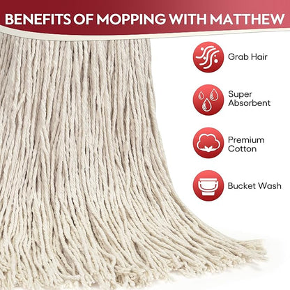 Matthew Cleaning 24oz 12Pack Cotton Mop Head Replacement,Looped-Open String Heavy Duty String Mop Refills,Universal Headband Blend,Floor Cleaning for Home, Industrial and Commercial Use(White)