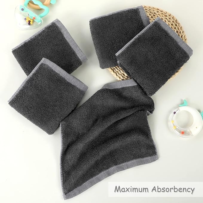 Yoofoss Luxury Washcloths Towel Set 10 Pack Baby Wash Cloth for Bathroom-Hotel-Spa-Kitchen Multi-Purpose Fingertip Towels and Face Cloths 10'' x 10'' - Dark Grey