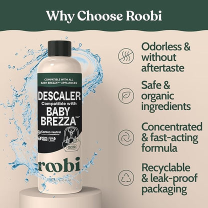 Roobi Descaling Solution Compatible with Baby Brezza. Specially Formulated to Clean & Descale Baby Appliances. Up to 2 Uses per Bottle, 2 Pack. Carbon Neutral.