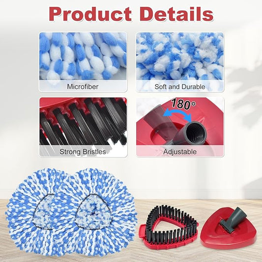 Spin Mop Replace Head, Base, Scrubber Mop Head, Mop Handle for OCedar RinseClean 2-Tank System, Include 2 Microfiber Mop Refills, 1 Mop Handle, 1 Mop Head Cover and 1 Scrub Brush