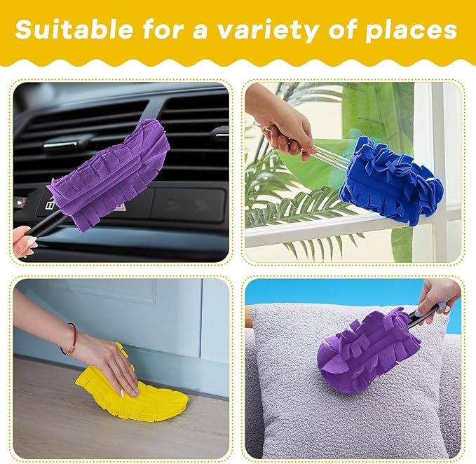 Zubebe 6 Pcs Heavy Duty Duster Refill Reusable Fleece Duster Refills Multi Surface Washable Cleaning Pads for Home, Blinds, Fans, Corners, Furniture (Blue,Yellow,Purple)