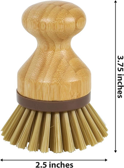 Mini Scrub Brush, Made of Sustainable Bamboo and Recycled Plastic, Scrub Pots, Pans, Vegetables, and More, Pack of 2