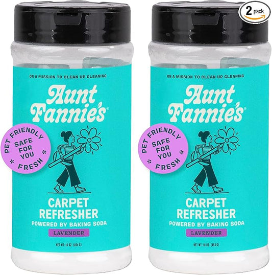 Aunt Fannie's Carpet Refresher & Deodorizer Powder, Multi-Purpose Rug, Carpet, and Upholstery Odor Eliminator for Homes with Cats and Dogs, Lavender Scent, 16 Oz (Pack of 2)