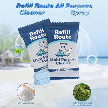 Multi-surface Cleaner Kit, SplashSpray All Purpose Cleaner, 12 Tablets Multipurpose Cleaner Refills with Reusable Glass Bottle, Plant Based, Bathroom/Kitchen Cleaning - Ocean Breeze