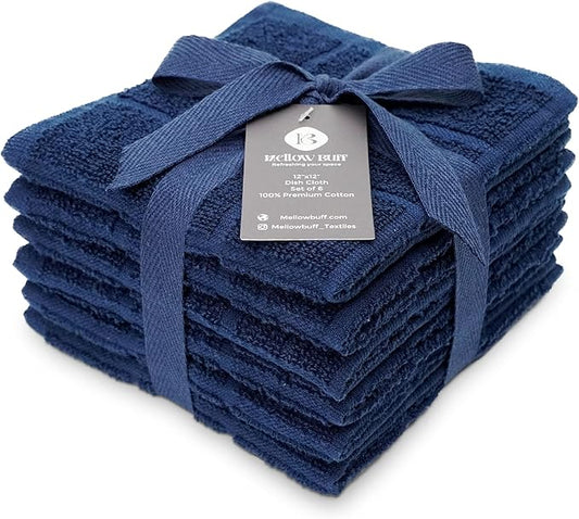 100% Cotton Dish Cloth for Dish Washing, Terry Dish Cloth, Cotton Dish Rags, 6 Pack, Super Soft and Absorbent,12"x12", inches, Reusable Cleaning Cloth, Navy Blue