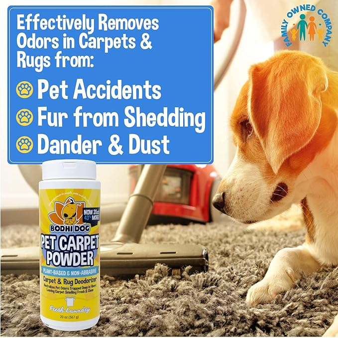 Bodhi Dog Natural Carpet Powder - Dry Pet Smell Eliminator & Urine Odor Remover - Loosens Fur & Dirt - Plant-Based and Biodegradable Room Freshener for Home with Pets - Fresh Laundry (Pack of 3)