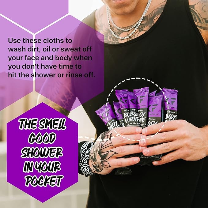 12-Count Body Wipes by Klean Freak - Original Disposable Wipes, Individually Wrapped for the Gym, Workout, Hiking, Travel, and Sport (Lavender)