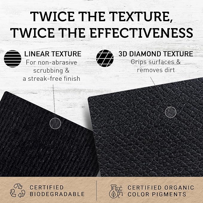 Nordhus Design Large Swedish Dishcloths, 5 Black Cloths, Made in Sweden - 9.5x8 inch Reusable, Washable Cellulose Cotton Kitchen Cloths - Replace Paper Towels, Wipes, Sponges, Dish Rags