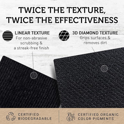 Nordhus Design Large Swedish Dishcloths, 5 Black Cloths, Made in Sweden - 9.5x8 inch Reusable, Washable Cellulose Cotton Kitchen Cloths - Replace Paper Towels, Wipes, Sponges, Dish Rags