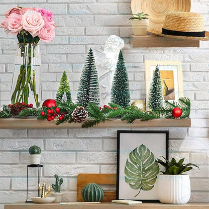 Mini Christmas Tree Christmas Decor Artificial Christmas Decorations 4Pcs, Bottle Brush Trees Christmas Table Decorations with Wooden Bases for Xmas Holiday Party Home Tabletop Tree Decor (Green 4pcs)