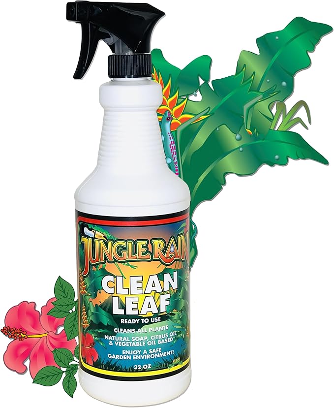 Jungle Rain Clean Leaf – Natural, Non-Toxic Plant & Tree Cleaner with Orange Oil & Castile Soap, Ready-to-Use 32oz Spray for Indoor & Outdoor Care, Defends Plants, Keeps Bugs at Bay, Since 1995
