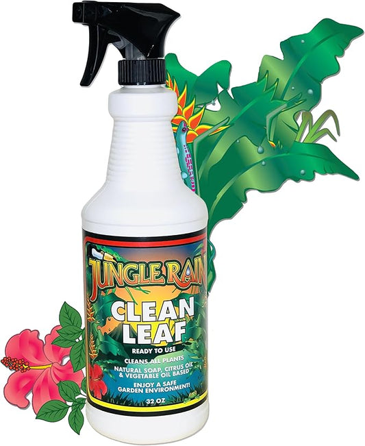 Jungle Rain Clean Leaf – Natural, Non-Toxic Plant & Tree Cleaner with Orange Oil & Castile Soap, Ready-to-Use 32oz Spray for Indoor & Outdoor Care, Defends Plants, Keeps Bugs at Bay, Since 1995