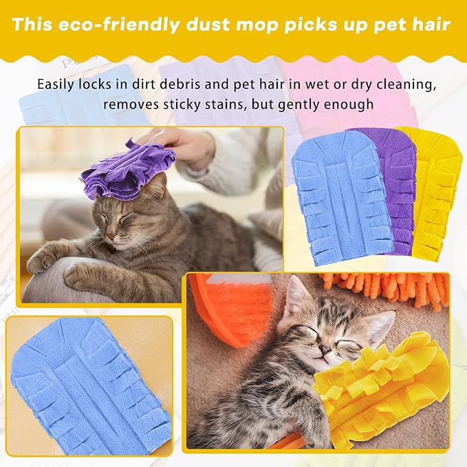 Zubebe 12 Pcs Heavy Duty Duster Refill Reusable Fleece Duster Refills Multi Surface Washable Cleaning Pads for Home, Blinds, Fans, Corners, Furniture (Purple,Light Blue,Yellow)