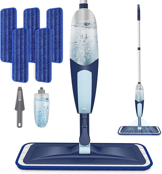 Spray Mops for Floor Cleaning, TRAV-ROUND Microfiber Wood Floor Mop with 5 Reusable Washable Pads for Dry Wet Cleaning on Hardwood Laminate Wood Ceramic Vinyl Tile