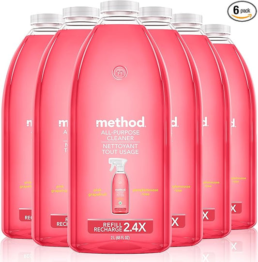 Method All-Purpose Cleaner Refill, Pink Grapefruit, Plant-Based and Biodegradable Formula Perfect for Most Counters, Tiles, Stone, and More, 68 Fl Oz bottles, (Pack of 6)