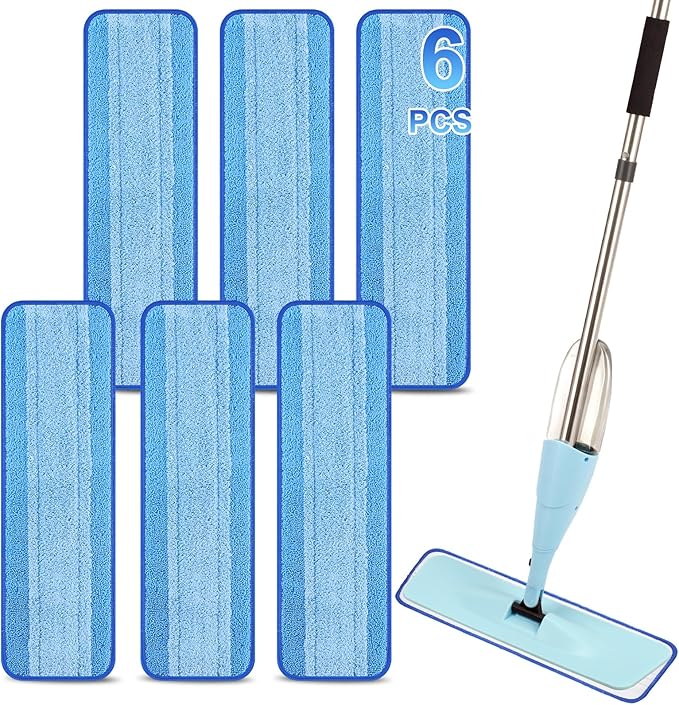 18 Inch Reusable Mop Pads Microfiber Spray Mop Replacement Heads for Wet/Dry Mops Compatible with Bona Floor Care System (6 Pack)