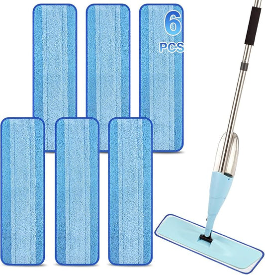 18 Inch Reusable Mop Pads Microfiber Spray Mop Replacement Heads for Wet/Dry Mops Compatible with Bona Floor Care System (6 Pack)