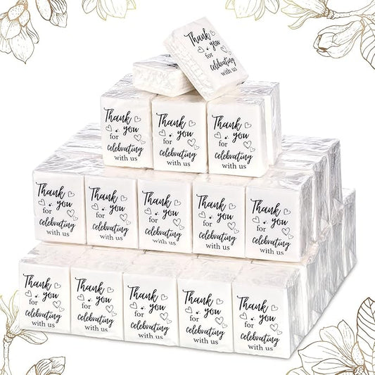 100 Pcs Wedding Facial Tissues Welcome Bags Mini Pocket Tissues Travel Size Wedding Favors for Guests 3 Ply Thank You for Celebrating with Us Celebration Graduation (Minimalist)