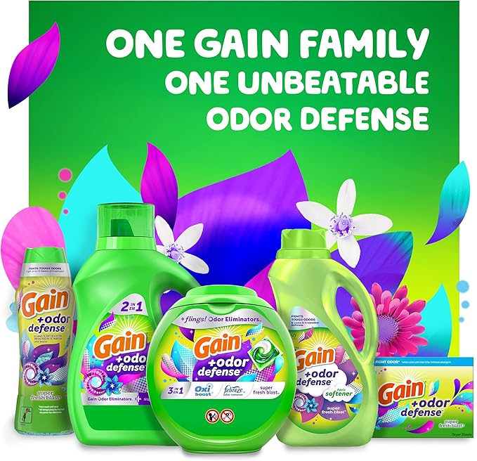 Gain + Odor Defense Liquid Fabric Softener, Super Fresh Blast Scent, 140 oz 190 Loads, HE Compatible