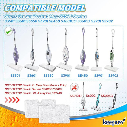 KEEPOW Steam Mop Pads Replacement Compatible with Shark S3500 Series S3501 S3601 S3550 S3901 SE450 S3801CO S3601D S2901 Steamer Pocket Mop Washable Microfiber for Floors Cleaner, 2+2 Pack