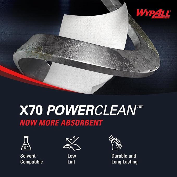 WypAll PowerClean X70 Cloths Medium Duty Wipes (41455), Pop-Up Box, Long Lasting Towels, White (10 Packs of 96 Sheets,960 Sheet Total)