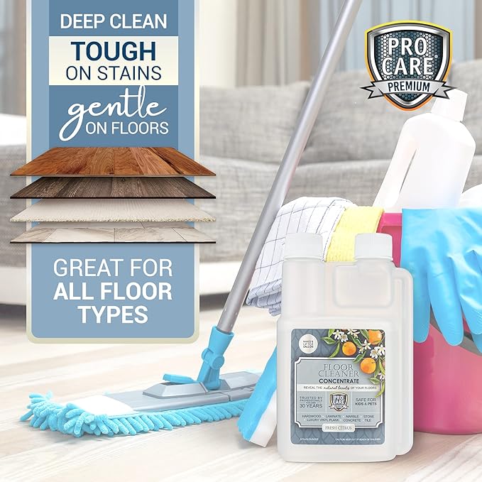 Citrus Floor Cleaner Concentrate (Made in USA) | Vinyl, Wood, Tile, Stone & Laminate Floor Cleaner For Mopping, Household Supplies, Cleaning Solution Concentrate For Kitchen & Bathroom - 8oz
