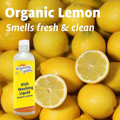 Originally Yellow Plant-Based Dish Soap Infused with Organic Lemon | Quick-Drying Dishwashing Liquid Removes Dirt and Grease | Streak-Free Dish Soap, 16 Fl Oz (3-Pack)