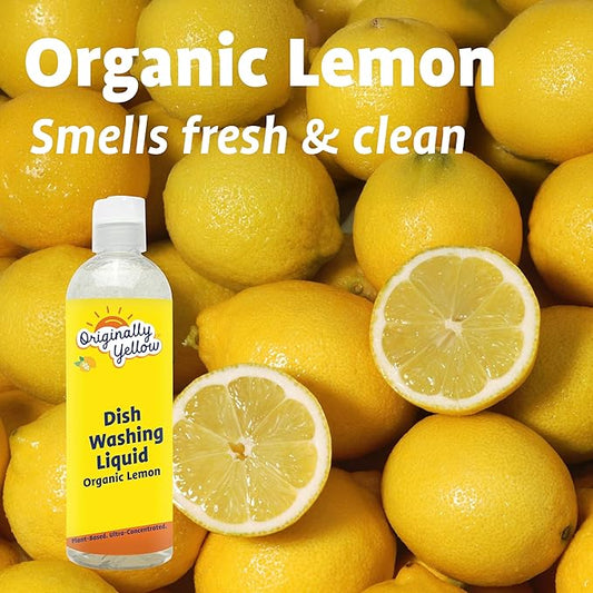 Originally Yellow Plant-Based Dish Soap Infused with Organic Lemon | Quick-Drying Dishwashing Liquid Removes Dirt and Grease | Streak-Free Dish Soap, 16 Fl Oz (3-Pack)