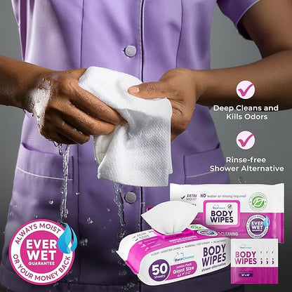 XL Bath Wipes for Adults Bathing No Rinse (4pk) - 200 Count + 8 16ravel Wipes - 9"x12" Disposable Washcloths for Adults - Surgery Recovery Supplies, Elderly Incontinence & Health Care Products
