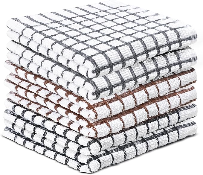 100% Cotton Dish Cloths (Pack of 6) - Dish Rags for Washing Dishes - Reusable & Highly Absorbent Kitchen Towels - Multipurpose Kitchen Rags - (12" x 12" - Multicolor Checkered)