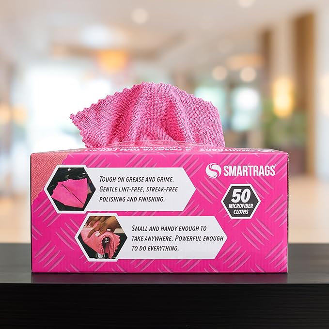 Arkwright Smart Rags in Box - (Pallet of 14400) Lint Free Microfiber Cleaning Cloth, Scratch & Streak-Free, Dispensable Wash Towels for Cars, Window Glass, and Auto Shop, 12 x 12 in, Pink