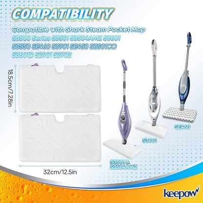 KEEPOW Steam Mop Replacement Pads for Shark Steam Pocket Mop S3500 Series S3501 S3601 S3550 S3901 SE450 S3801CO S3601D S2901 S2902, 8 Pack