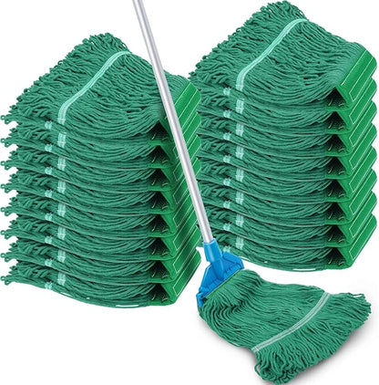 Roshtia 16 Pack Commercial Mop Head Replacements Looped End Wet Heavy Duty Mop Heads Cotton String Mops Industrial Cleaning Refills for Commercial Industrial Home(Green)